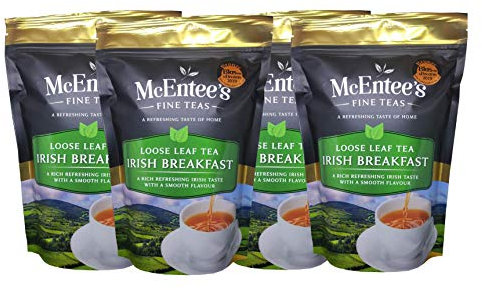 McEntee's Irish Breakfast Tea (Lot de 4) - Sachets de 250 g - Thé noir - Mélangé en Irlande. Thés de Ceylan et d'Assam