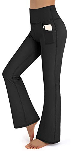 Promover Yogahose Damen Schlaghose Sporthose Lang Flared High Waist Leggings Bootcut Hose Mit Taschen(Pockets-schwarz,M)