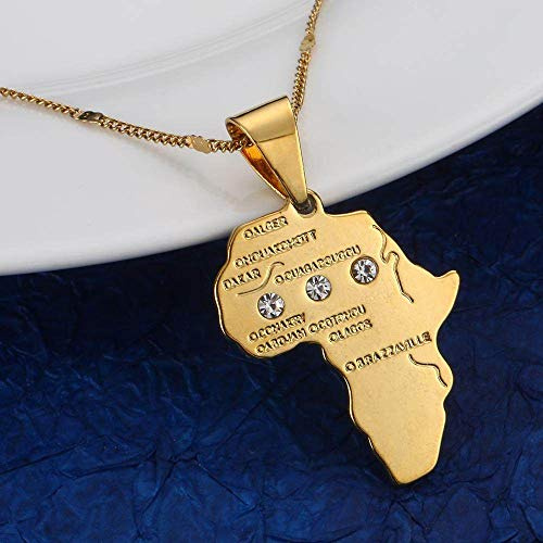 LIUYUYOUGO Karte Halskette,Vintage Gold Afrika Afrika Karte Anhänger Charms Land Patriotische Kette Schmuck Geschenke Für Männer Frauen