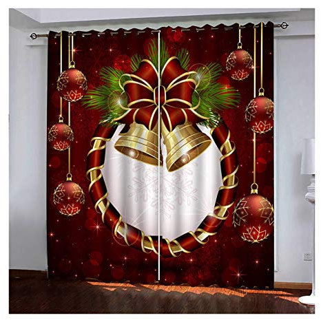 Daesar Tende Camera 2 Pezzi, Tenda da Vetro Finestra Campane e Palle di Natale con Fiocco di Neve Tenda Finestra Rossa Verde Oro Tende Vetro Oscuranti 107x244CM