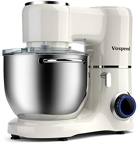 Vospeed Stand Mixer 8L Cake Mixer Electric Kitchen Food Mixer with Stainless Steel Bowl, Beater, Dough Hook, Whisk for Baking, Dishwasher Safe (White)