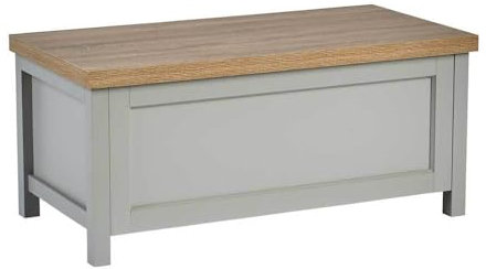 Home Source Wooden Ottoman Storage Toy Chest Bedding or Blanket Box, Sonoma Oak Effect, Grey, 90cm