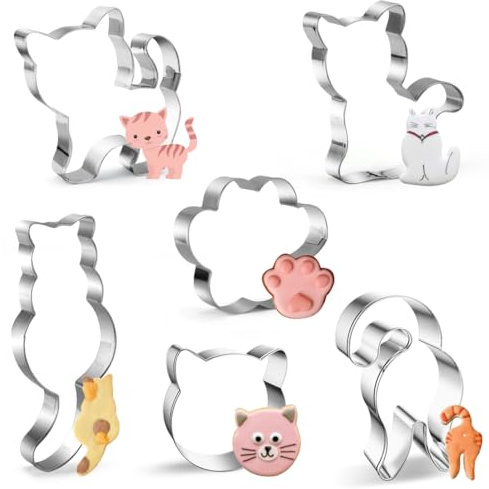6 Stück Ausstechformen Katze, Edelstahl Kätzchen Plätzchen Ausstecher Set, Katzenform Gesicht Pfote Hintern Keksausstecher, Fondant Ausstechform Tier Katze, Cookie Cutter Geschenke für Themed Party