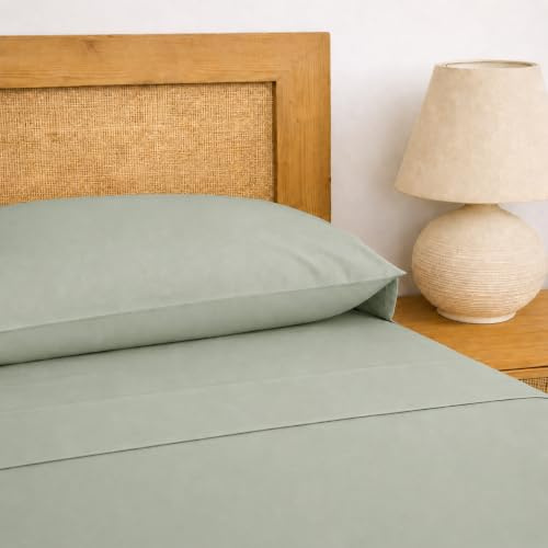 TRAMAS+ Sabanas 90x190 / 200cm 100% algodón, Juego de sábanas 3 Piezas, Sabana Bajera Ajustable, Encimera, 1 Fundas de Almohada 110x45cm, Certificado Oeko Tex- (Cama 90, Verde Tiffany)