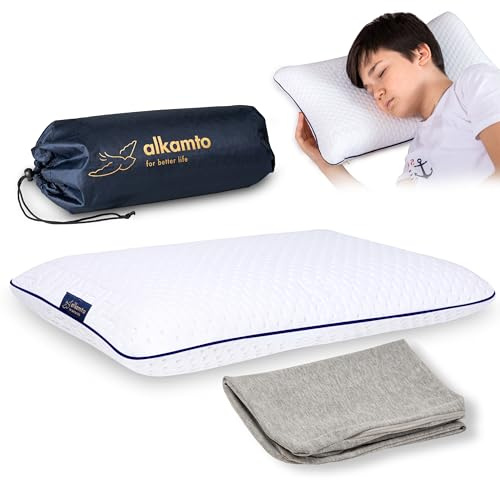 alkamto Ergonomisches Kinderkissen 50 x 32 x 6 cm – Flaches Memory Foam Kissen für Kinder & Kleinkinder ab 2 Jahren – Oeko-TEX® Zertifiziert, Hypoallergen, mit Tragetasche (50 x 32 x 6 cm)