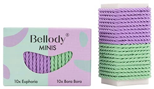 Bellody® Minis - Kleine Mini Haargummis für stylische Flechtfrisuren & kleine Zöpfe (20 Stück - Türkis/Violett) - Damen Haargummis in verschiedenen Farben