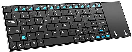 SB Clavier sans fil ultra fin 2,4 GHz avec pavé tactile 80 touches en acier inoxydable QWERTZ pour Smart TV, Raspberry Pi, mini PC