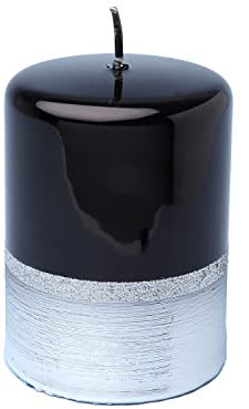 G Decor Silber Schwarz zweifarbig Glitzer Glas Effekt Reflektierend Einfarbig Glanz Stumpenkerzen Jahrestag New Home (schwarze kleine Säule)
