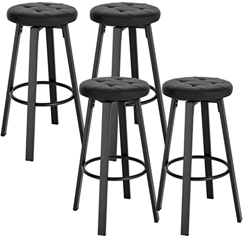 WOLTU Barhocker 4er Set, gepolsterer Hocker mit Kunstleder-Bezug Fußstütze, Sitzhocker mit drehbarem Sitz Φ 35,5 cm, für Bar Küchen Arbeitszimmer, 120 kg belastbar, Anthrazit, BH330an-4