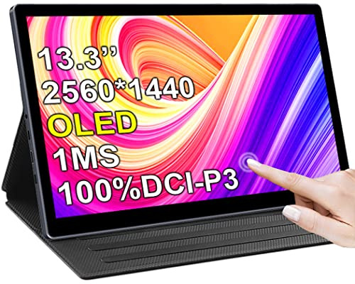 Magedok OLED Portable Monitor 2k 13.3'' Touchscreen, USB C Mobiler Screen,54000:1, QHD 100% DCI-P3 1Ms Tragbarer Monitor für Laptop, PC, Game Consoles, etc
