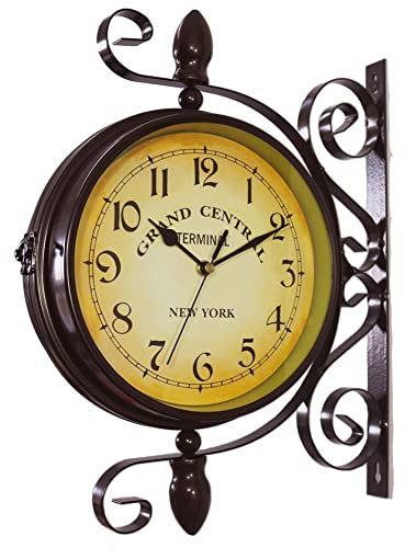 Vintage Doppelseitige Wanduhr Vintage Industrielle Wanduhr für Outdoor Dekorative Wandkunst Antike Dekor Wand Büro Wanduhr Stille Küche Wanduhr für 360 Grad Drehung Antike Wand