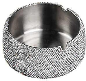 Strass Auto Aschenbecher, Glänzender KFZ Aschenbecher Bling Bling Zigaretten Aschenbecher Edelstahl Behälter Tasse Runde Mini Mülleimer Halter Glitzer Aschenbecher für Auto Haus Büro-10.5cmx5cm