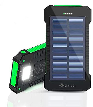 EFFICEL Banco de energía Solar 10000 mAh, Cargador Solar portátil 2 A, batería Externa de Carga rápida USB-C con Linterna LED para Acampar Actividades al Aire Libre