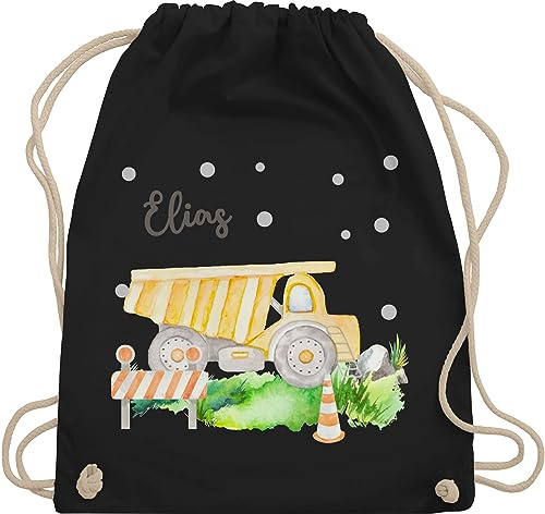 Turnbeutel Rucksack - Andere Fahrzeuge Taschen - Bagger - Baggerfahrer Geschenk Baustelle Baumaschine - Unisize - Schwarz - name tasche für kindergarten fahrzeug baumaschinen beutel junge