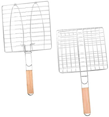 Cabilock 2stücke Grillkorb Für Gegrillte Fische Outdoor-BBQ-netze Picknick-Grill-gemüsenetze Stabiles Grillgitter Mit Langer Holzgriff Einfach Zu Befestigen Und Aufzubewahren