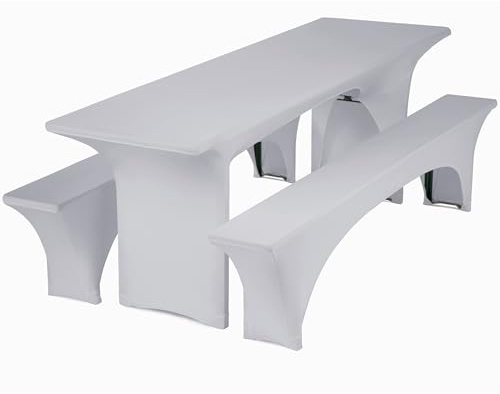 Gräfenstayn® Leopold Stretch - Biertischhussen-Set 3tlg. für Bierzeltgarnitur - 50cm oder 70cm Tischbreite - mit Öko-Tex Siegel Standard 100 : Geprüftes Vertrauen (Grau, 70x220)