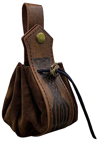 Medeltida fuskläderväska, viking dragskoväska, vintage renässans myntväska, tärningsväska för LARP Halloween Ren Faire, Brwon-3, vintage