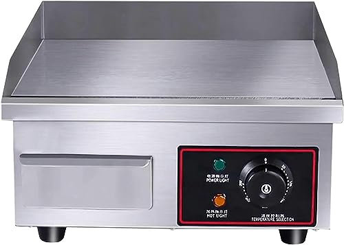 BTURYT Piastra Elettrica in Ghisa, Liscia Superficie 36 X 40 Cm 50-300°C, 1500 W, Acciaio Inox Grill Elettrico Commerciale Professionale con Paraspruzzi Elettrica da Cucina Catering