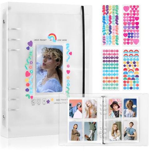 RIO Direct A5 Photocard Binder 200 Pockets - Photocard Holder Book 25 Sleeves - Clear 6 Ring Photo Card Binder - Photo Album for Mini Camera Polaroid Photo - Pocket Size 2.6×4.0’’