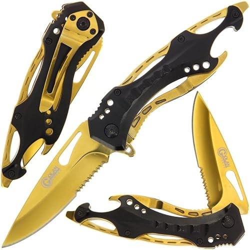 Golan Taschenmesser Gold Klappmesser, Camping, Angeln, Security, Survival