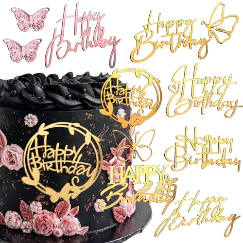 Happy Birthday Tortendeko Geburtstag Tortenaufleger Acryl Schmetterling Happy Birthday Cake Topper Kuchen Deko Geburtstagsdeko Gold Cake Toppers Torten Deko Kuchendeko Cake Decoration Party Zubehör