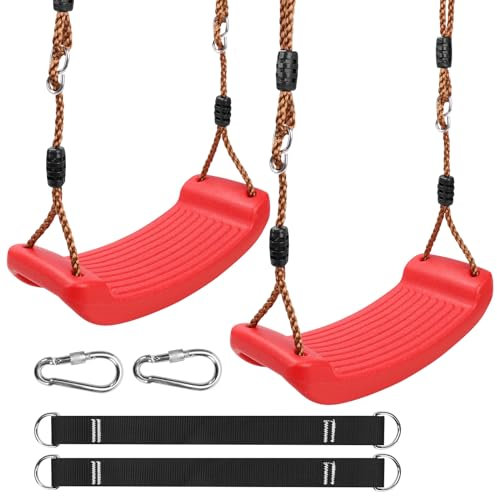 AROMUJOY Schaukel Outdoor Indoor, 2 Stück Kinderschaukel mit 4er Hängematte Gurte und 4er Karabinern, Schaukelsitz Schaukelbrett Garten für Kinder zum Schaukeln, rutschfest, Rot