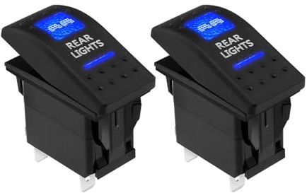 ECSiNG 2pcs Étanche 5 Broches Marche/Arrêt Barre Lumineuse LED Interrupteur à Bascule 12V 20A Panneau Lumière LED Bleue pour Voiture Bateau Camion RV SUV Feux Arrière