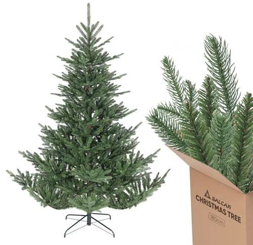 SALCAR Künstlicher Weihnachtsbaum 180 cm mit naturgetreuen Spritzguss-Elementen, Schnellaufbau durch Klapp-Schirmsystem, künstlicher Tannenbaum (Durchmesser ca. 120 cm, extra groß)