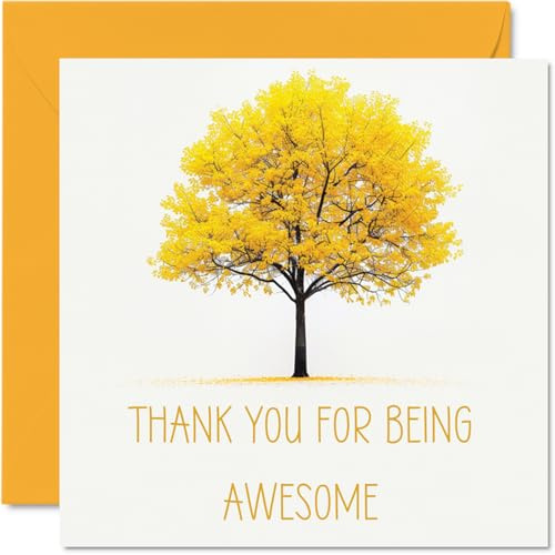 Stuff4 Dankeskarten – Thank You For Being Awesome Colorful Yellow Tree – Dankeskarten für Ihn, Herren, Damen, herzliche Wertschätzungskarte, 145 mm x 145 mm, Dankeskarten für Geschenke