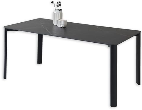Lenni Esstisch, Schwarz - Moderner Esszimmertisch mit Keramikplatte und Metallgestell für Ihren Wohn- & Essbereich - 180 x 76 x 90 cm (B/H/T) | 11 mm starke Keramikplatte, abgerundete Ecken, dezente Maserung, Metallgestell, für Esszimmer und Wohnbereich, Esszimmertisch