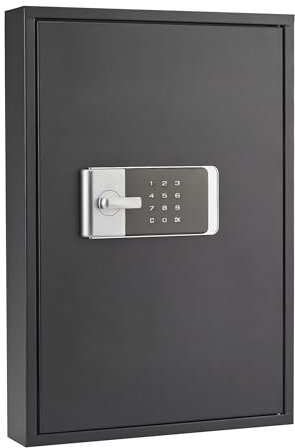 safes uk Wall-Mounted Electronic Key Cabinet - Holds 80 Sets | Smart Digital Key Safe with Adjustable Racks Alarm System Multi-Coloured Tags | Key Security Storage Box for Home Office Business
