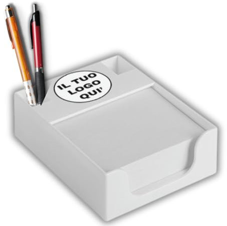 Portacarte da Scrivania Bianco Vano Portapenne e Bigliettini inclusi Personalizzabile con Testo Nome Logo, Porta Memo Gadget Aziendale per Lavoro Ufficio Pubblicitario Regalo Personalizzato (50)