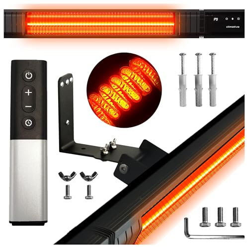 Climative Infrarot Heizstrahler Infrarotheizung 2500W RAY – Elektroheizung mit 9 Stufen, IP65 Terrassenheizer Outdoor, Heizstrahler Terrasse & Innenraum, Wandheizung, Fernbedienung & Timer, Schwarz
