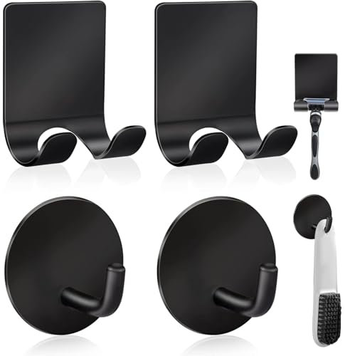 MANICAF 4 Stück Handtuchhalter Schwarz ohne Bohren, Haken Selbstklebend, Bad Edelstahl Praktische Klebehaken, Rasiermesserhaken Selbstklebend für Büro Badezimmer Toilette Küche