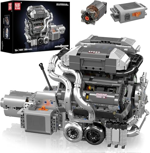 Mould King 10201 Technik W16 Motor Bausteine, MOC W16-Motormodell Spielzeug zum Ausstellen, STEM-Automotor-Bauprojekt für Erwachsene (2024 PCS)