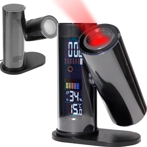 GZKDKZB Projektionswecker, um 90° drehbare Desktop-Projektionsuhr mit Temperatur- und Feuchtigkeitsanzeige, Wettervorhersage, Schlummeralarm, Digitaluhr für das Home-Office-Schlafzimmer