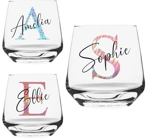 Personalised Whiskey Glass Tumber Whisky Initial and Name Custom Birthday Christmas Gifts for Her Girl Women Bestie 18th 21st 30th 40th 50th 60th 70th 80th Party Present Secret Santa Idea