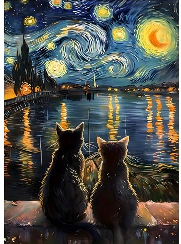EOBROMD 5D Diamond Painting Kit Completo Gatto, Notte Stellata Pittura Diamante FAI DA TE, Scena Notturna Diamond Painting Adulti, Strass Ricamo a Punto Croce Painting per Decorazione Casa 30x40cm
