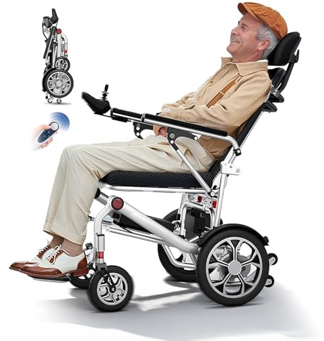 ZQHQKJ Ultrakompakter Elektro-Rollstuhl Faltbar Magnesiumrahmen Outdoor | 15,8 kg Magnesiumrahmen | 400W Motor Lithium-Akku | 25-50 km Reichweite | 150 kg Tragfähigkeit | Fernbedienung