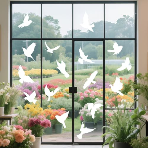 YRYUNRUI - 42 immagini statiche per finestre, motivo uccelli, riutilizzabili, con uccelli, foglie di uccelli bianche, decorazione statica, senza colla per finestre di vetro, decorazione interna