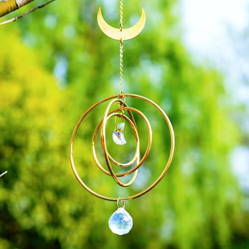 H&D HYALINE & DORA 28 cm Solarkollektor Mond Solarkollektor Kristall Windspiel für Fenster hängende Kristalle mit Glaskugel Preis für Zuhause Hochzeit Garten Dekor
