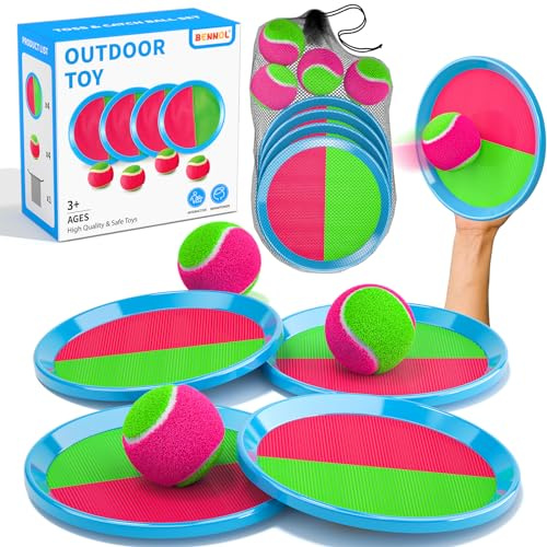Ci Vetch Klettballspiel Set für Kinder Erwachsene Outdoor Strand Garten | 4 Klettpaddeln & 4 Bälle mit Tragetasche, wasserfest, stark haftend, leicht ablösbar für Garten und Reisen