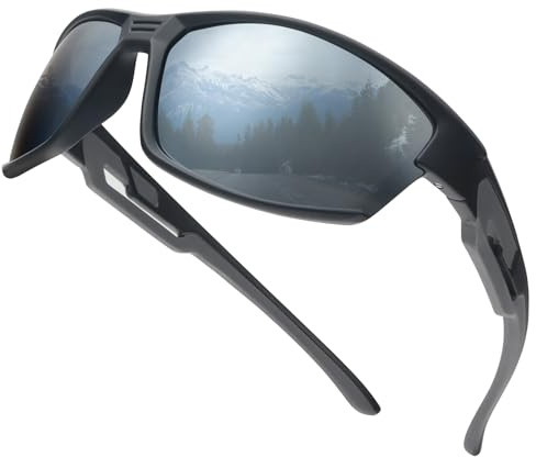 UVTQSSP Sportglasögon TR 90 ultralätta skyddsglasögon futuristiska cykelglasögon män kvinnor UV400 polariserade solglasögon grå ram/silverlins