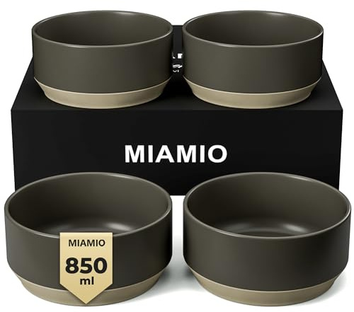 MIAMIO – Juego de 4 Cuencos/Juego de Cuencos de Cerámica (850 ml) para Pasta, Ramen, Cereales, Ensalada – Lavavajillas y Microondas – Colección Sierra (Oscuro, Tazones (4x))