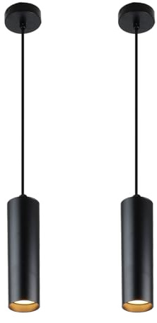 Alpinaluz Suspension tubulaire de plafond en aluminium 20 cm – Design moderne minimaliste, douille GU10, câble textile réglable 120 cm (Lot de 2 Noir)