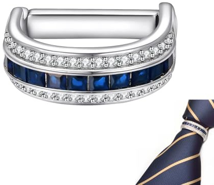 RunootPR Zirkon Krawattenring Silber Gold Stilvoll Krawattennadel Herren Krawattenschnalle Hochzeit Business Parteien Schmuck Blau Silber