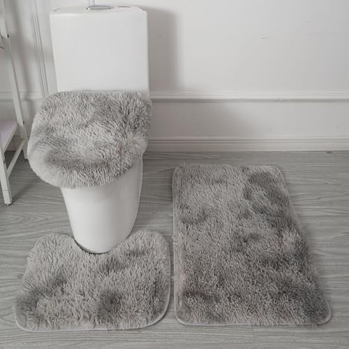 Générique Badezimmerteppich, 3-teilig, ultraweiche Mikrofaser, rutschfest, saugfähig, maschinenwaschbar, WC-Vorleger und WC-Deckelbezug (Farbverlaufsgrau)