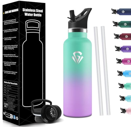 HoneyHolly Trinkflasche Edelstahl 500ML, BPA-Frei, Trinkflasche Kinder, Auslaufsichere Isolierflasche Doppelwandig, Wasserflasche Edelstahl, mit Strohhalm, für Schule, Reisen, Joggen
