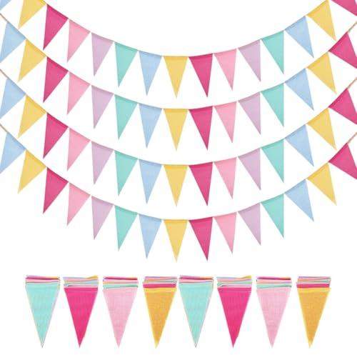 JUGUTA Guirnalda De Lino, Guirnalda Verde Para Exteriores,4 Metros, Banderines De Arpillera Rústica Para Decoración De Bodas, Fiestas, Bautizos (12 Unidades)