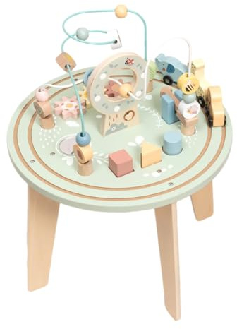 Aktivitätstisch Lerntisch Holz XXL Montessori | Motorikspielzeug ab 2 Jahren | Spieltisch mit Motorikschleife & Formensortierer | Geschenk Geburtstag Mädchen & Junge | FSC® Holz & Nachhaltig